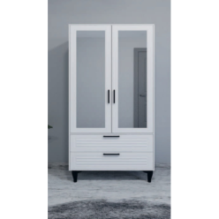 Armoni İki Kapılı Çift Aynalı Beyaz Dolap