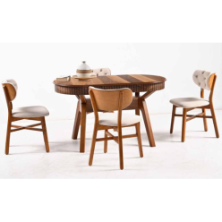 Kartal Ceviz MDF Kapitone Oval Yemek Masa Takımı
