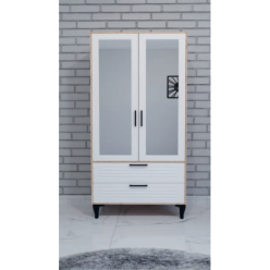 Armoni İki Kapılı Çift Aynalı Ceviz Beyaz Dolap