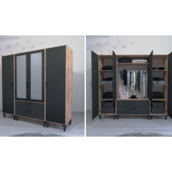 Armoni Dört Kapılı Ceviz Antrasit Dolap