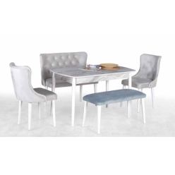 Kelebek Banklı Lam Beyaz Mermer Masa Takımı