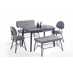 İnci Metal Banklı Siyah Mermer Masa Takımı