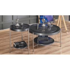 4137 Gümüş Ayaklı Siyah Aynalı Orta Sehpa