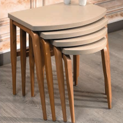 5003 Krem Ahşap Zigon Sehpa 3'Lü 