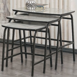 5126 Siyah Beyaz Mermer Zigon Sehpa 3'Lü