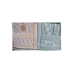 Özdilek Fiore Line Bej-Yeşil Bambu Aile Bornoz Seti 