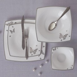Karaca Fine Pearl Mariposa 62 Parça 12 Kişilik Kare Yemek Takımı
