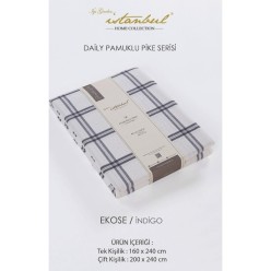 İyi Geceler İstanbul Daily Tek Kişilik Pike - Ekose İndigo