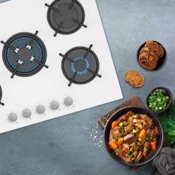 Simfer 3751-N 70CM Ankastre Beyaz Cam Ocak 4G+1Wok Emaye Izgara