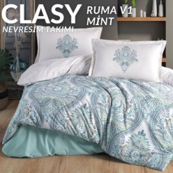 Clasy Ranforce %100 Pamuk Nevresim Takımı Çift Kişilik Ruma V1 Mint