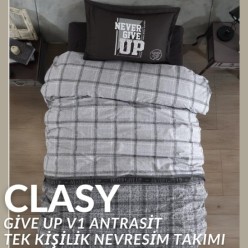 Clasy Ranforce Nevresim Takımı Tek Kişilik Give Up V1 Antrasit