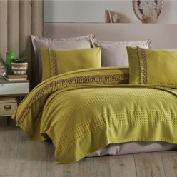 Clasy Butik Tek Kişilik Püsküllü Pike Takımı Bohamline V4 Yeşil