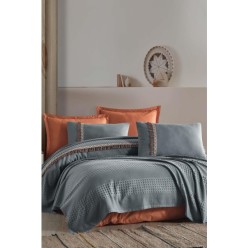 Clasy Butik Çift Kişilik Püsküllü Pike Takımı Bohamline V1 Gri