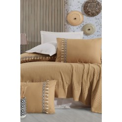 Clasy Butik Çift Kişilik Püsküllü Pike Takımı Bohamline V6 Hardal