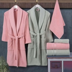 Hobby Home Casual Pamuklu Aile Bornoz Seti