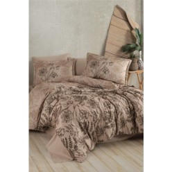 Clasy Saten %100 Pamuk Nevresim Takımı Çift Kişilik Le Pala V1 Kahve