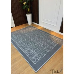 Özlü Home Patiska Yıkanabilir Kaymaz Dekoratif Spiral Desen Pamuk Bukle Kilim Antrasit 80x300