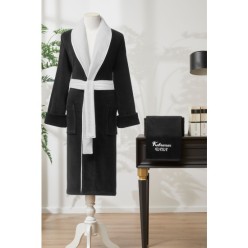 Özdilek Kahraman Baba Nakışlı Kadife Erkek Bornoz Seti SİYAH XL