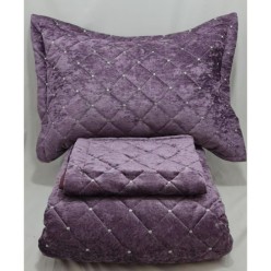 Özdilek Çift Kişilik Yatak Örtüsü Nakışlı Kadife Vega Mürdüm