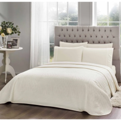 Taç Çift Kişilik Jakar Pike Takımı Laguna Ekru Lastikli 180 cm x 250 cm