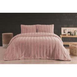 Merinos Luxe 3 Parça Tek Kişilik Yatak Örtüsü Seti Kutulu 180x240 Çizgili Pudra