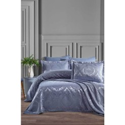 Elart Yatak Örtüsü Takımı Çift Kişilik Şönil Kumaş Enora Mavi