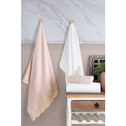 Elart Hamam Havlu Seti %100 Pamuk 4 Parça Dantelli Violet Cappuccino