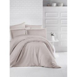 Clasy Çizgili Saten Nevresim Takımı Çift Kişilik Taş