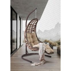 Capri Swing Bodrum Tekli Rattan Bahçe Salıncağı | Balkon Salıncağı Cappuccino