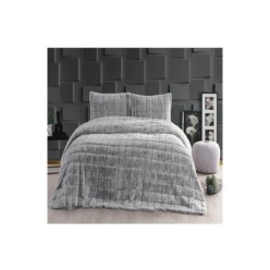 Merinos Luxe Çift Kişilik Yatak Örtüsü Seti - Gri Kareli Model