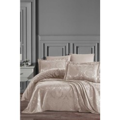 ELART Yatak Örtüsü Takımı Çift Kişilik Şönil Kumaş Enora Ekru