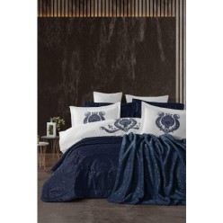 Elart Yatak Örtüsü Takımı Çift Kişilik Elyaf Dolgulu Enora Lacivert