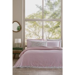 Özdilek Sarmaşık Çift Kişilik Jakar Biyeli Pike Takımı Pudra