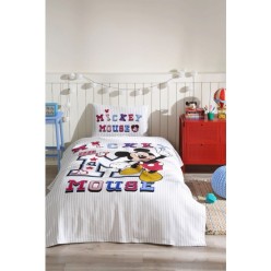 Özdilek Mickey Mouse Collage %100 Pamuk Tek Kişilik Disney Lisanslı Lastikli Çarşaf Çocuk Pike Takımı