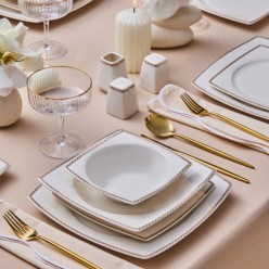 Karaca Square Bone Mindy 53 Parça 12 Kişilik Yemek Takımı Gold