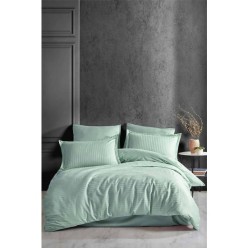 Clasy Mint Çizgili Saten Tek Kişilik Nevresim Takımı