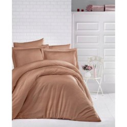 Clasy Çizgili Saten Nevresim Takımı Çift Kişilik Tarçın