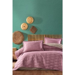 Clasy Ranforce %100 Pamuk Çift Kişilik Yatak Örtüsü Seti Lorna V4 Gül Kurusu