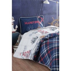 Clasy Ranforce %100 Pamuk Tek Kişilik Yatak Örtüsü Seti Maritime V1 Lacivert