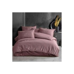 Clasy %100 Pamuk Saten Çizgili Nevresim Takımı Çift Kişilik Düz Renk Rose