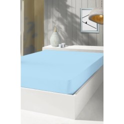 Özlü Mavi Çift Kişilik Lastikli Fitted Penye Çarşaf 180x200