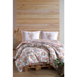 Clasy Ranforce %100 Pamuk Çift Kişilik Nevresim Takımı Zemi V1 Pudra