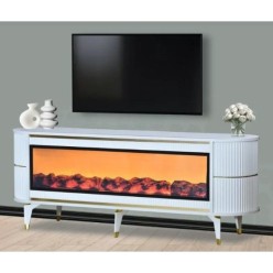 İkrasan Delüx Şömineli Tv Sehpası Beyaz Gold