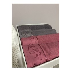 Özdilek 4 Parça Best Hamam Seti, Banyo Havlu Takımı-Ditsy Mürdüm Antrasit