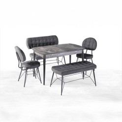 Kelebek İnci Metal Bençli Masa Takımı – Siyah Mermer