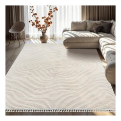 Dinarsu Alaçatı Püsküllü Kaymaz Taban Halı 150x230 Lots Açık Bej