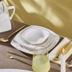 Karaca Batik Cream 60 Parça Yarım Kare Yemek Takımı Gold
