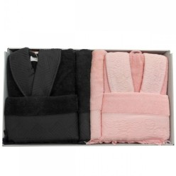 Özdilek Azura Aile Bornoz Seti Antrasit-Pembe