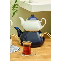 Emsan Alice Gold Emaye Porselen Demlikli Çaydanlık Takımı Kobalt